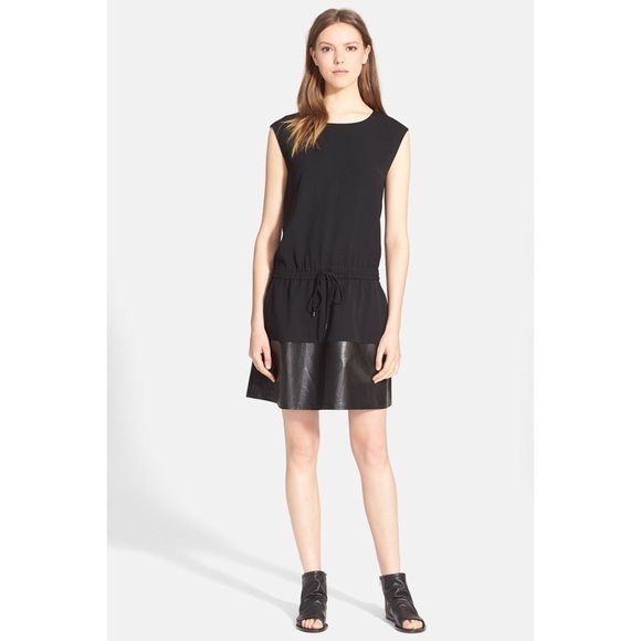 Vince Black Genuine Leather Contrast Band Dress - Picture 2 of 11